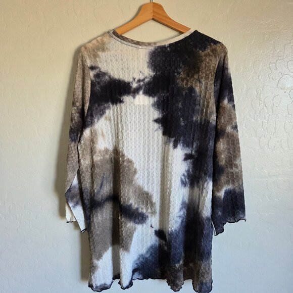 LOGO by Lori Goldstein Textured Tie Dye Tunic Top Black/Multi 3/4 Sleeve 2X NWOT - Picture 6 of 10